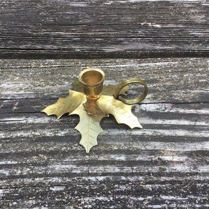 Brass Poinsettia Holly Leaf Candle Stick Holder